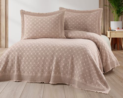 Estilo %100 Pamuk 3 Parça Çift Kişilik Yatak Örtüsü Takımı - Taş